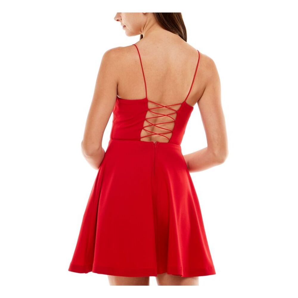 CITY STUDIO Womens Short Dress Red Criss-cross Back Lined Juniors 13 - Picture 2 of 4